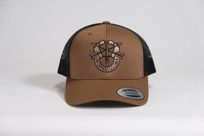 Special Forces Crest Embroidered Coyote Retro Trucker Cap