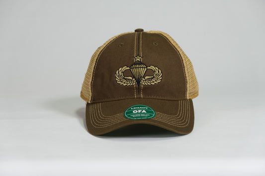 Senior Airborne Badge Embroidered Olive Drab Old Faithful Trucker Cap