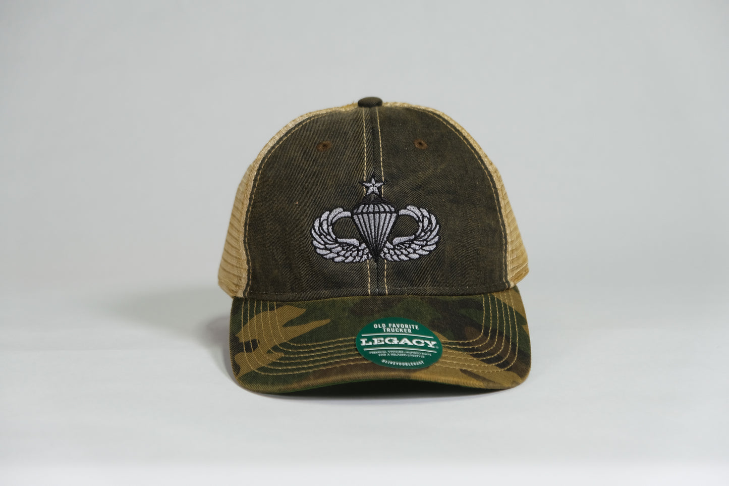 Senior Airborne Badge Embroidered Full Color Old Faithful Trucker Cap