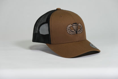 Basic Airborne Badge Embroidered Coyote Retro Trucker Cap