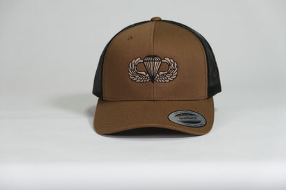 Basic Airborne Badge Embroidered Coyote Retro Trucker Cap