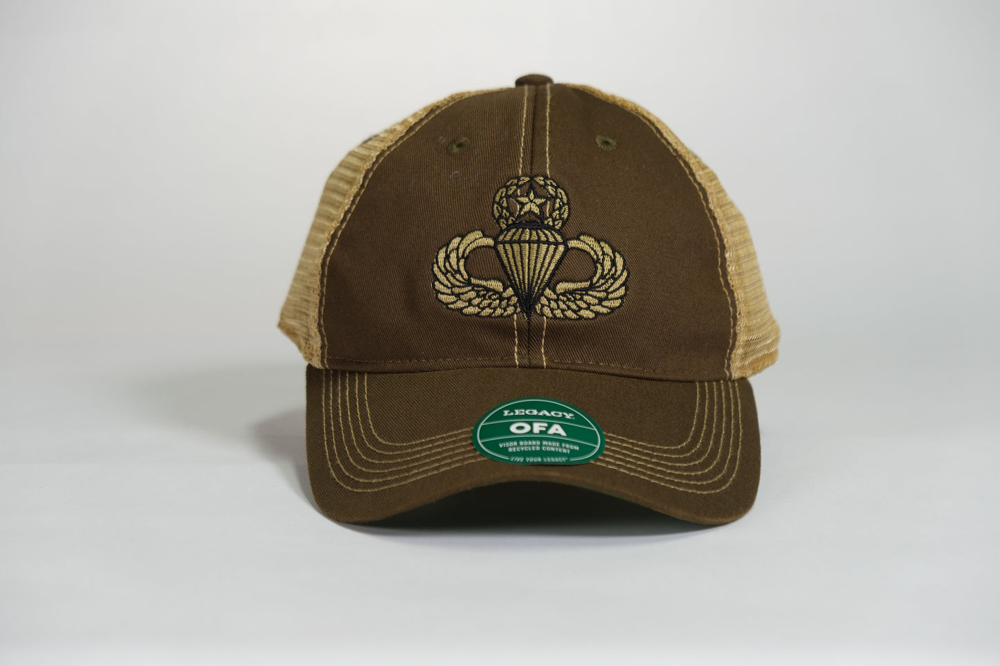 Master Airborne Badge Embroidered Olive Drab Old Faithful Trucker Cap