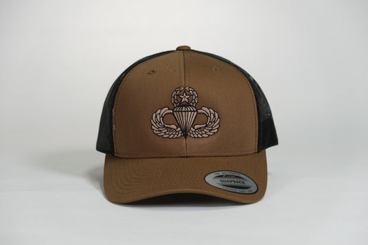 Master Airborne Badge Embroidered Coyote Retro Trucker Cap