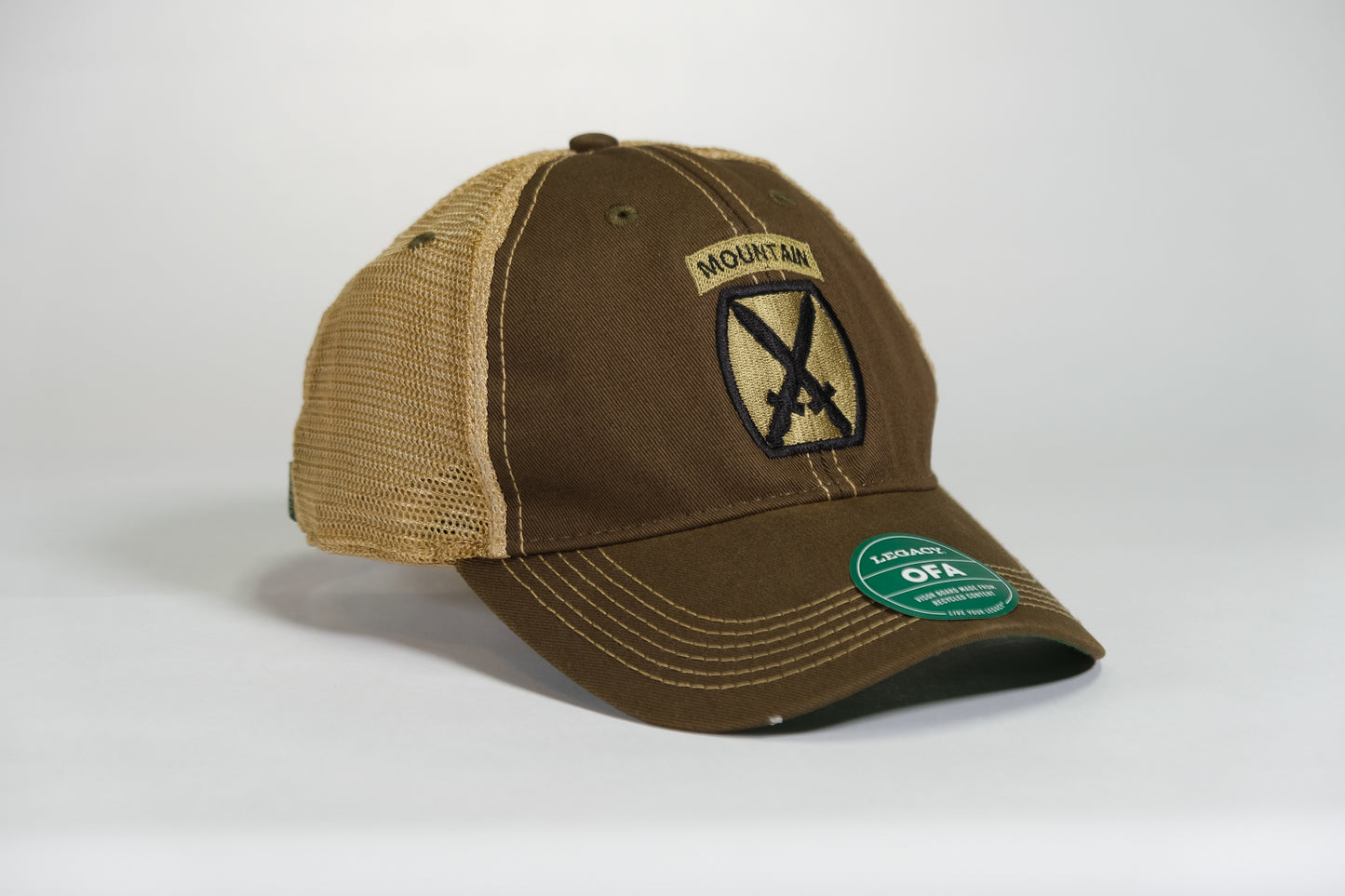 10th Mountain Division Patch Embroidered Olive Drab Old Faithful Trucker Cap