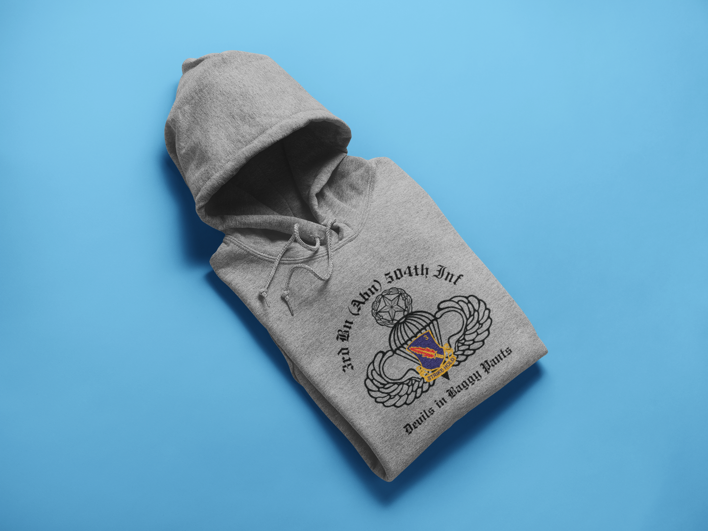 3-504 PIR Blue Devils PT Hoodie - US Army 82nd Airborne Division Recreated Physical Training Hooded Sweatshirt