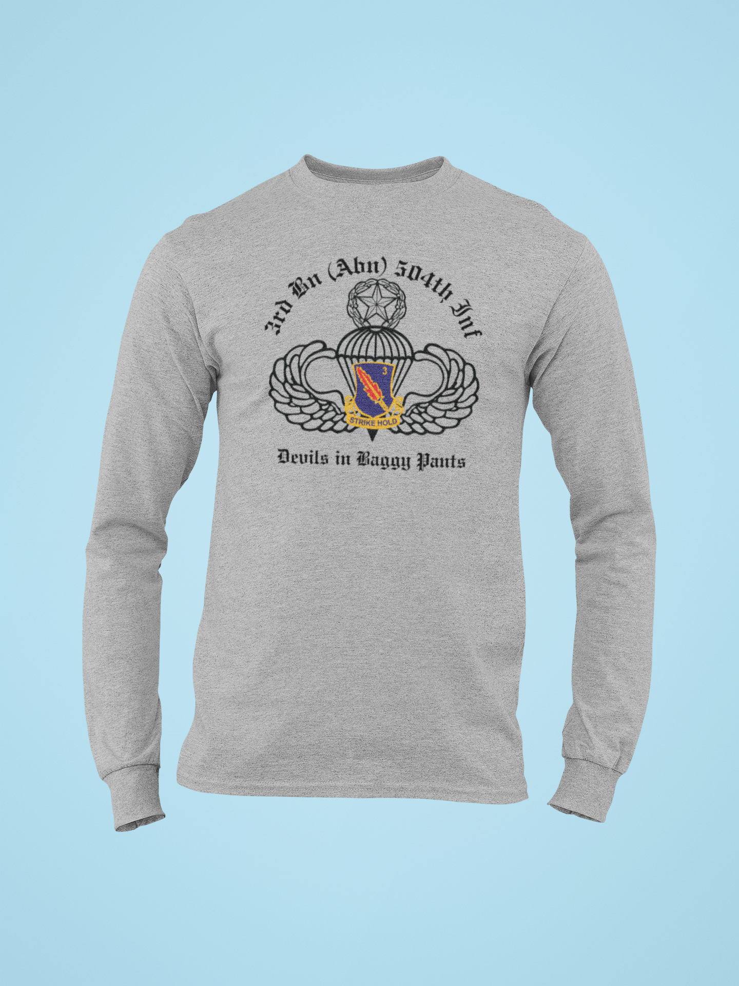 3-504 PIR Blue Devils PT Long Sleeve T-Shirt - US Army 82nd Airborne Division Recreated Physical Training Tee